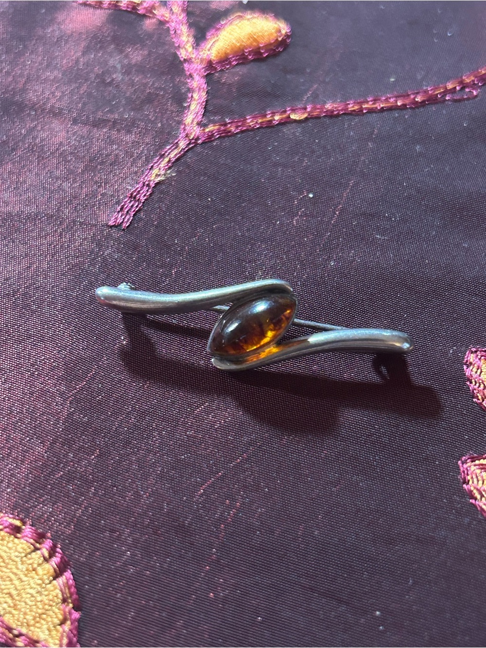 Sterling Silver Amber Brooch